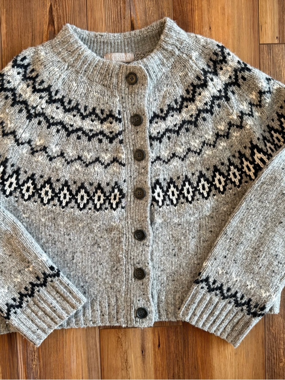 J. Crew Gray Fair Isle Button-Front Cardigan
